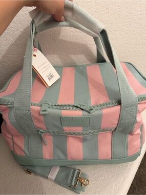 BNWT Poppy and Peonies Mint and Pink Striped Canvas cooler Bag